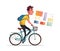 Funny man ride a bike. Vintage bicycle. Cartoon vector illustration