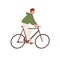 Funny man riding street bicycle vector flat illustration. Happy male ride on urban eco friendly personal transport