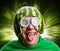 Funny man with watermelon helmet and googles