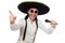 Funny man wearing mexican sombrero hat