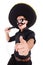 Funny man wearing mexican sombrero hat isolated