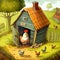 Funny many chickens with chicken coop