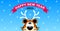 Funny mask with Christmas deer antlers on the head of a cartoon tiger on a blue background with white snowflakes