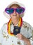 Funny Mature Senior Woman Tourist, Travel, Passport, Isolated