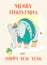 Funny Merry Christmas card with elephant wearing cute sweater an