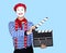 Funny mime actor wearing sailor suit, red beret