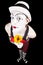 Funny mime in white hat with a bouquet of flowers