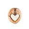 Funny Minimalistic Saint Valentine Day concept, open half of walnut with core looking like heart or owl