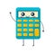 Funny modern electronic calculator, waving his arms, smiling.