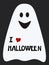 Funny modern ghost on a black background. Vertical vector illustration Halloween design