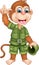 Funny monkey cartoon standing bring hat with smile and hand up