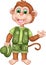 Funny monkey cartoon standing bring hat with smile and waving