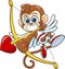 Funny Monkey Cupid Cartoon Character With Bow And Arrow Flying