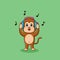 Funny monkey listening to music. Chimpanzee cartoon character isolated.