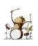 Funny monkey is playing a drums