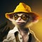 Funny Monkey In Yellow Hat And Sunglasses: Hyperrealistic Wildlife Portrait
