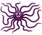 Funny monster with long tentacles. Cyclops mutant with teeth. Purple octopus alien. Character for Halloween. Isolated