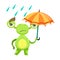 Funny Monster Sad Walking Under Rain With Umbrella, Green Alien Emoji Cartoon Character Sticker