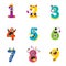 Funny Monsters Colorful Numbers Set, Cute Fantasy Aliens in the Shape of Numerals, Mathematics, Learning Material for