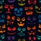 Funny monsters seamless pattern. Halloween pumpkin carved faces. Holiday cartoon characters. Vampires, skeletons, demons