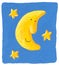 Funny Moon and the stars on the blue background