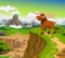 Funny moose cartoon with mountain landscape background