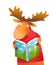 Funny Moose Reading Book in Winter Kids Character