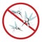 Funny mosquito prohibition sign. Stop insects. character with wings