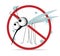 Funny mosquito prohibition sign. Stop insects. Vector character with wings