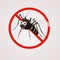 Funny mosquito with teeth on the background of the prohibition sign.