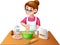 Funny mother cartoon cooking cake with laughing