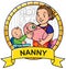 Funny mother or nanny with children. Emblem.