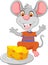 Funny mouse cartoon eating cheese