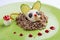 Funny mouse - chicken cutlet on buckwheat porridge. Meals for children