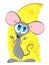 Funny mouse hiding a large piece of cheese spreads his hands