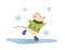 Funny mouse ice skating vector flat illustration. Cute baby animal in warm sweater enjoying skating on ice rink isolated