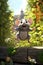 Funny mouse leaping and jumping in air in the garden