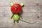 Funny mouse made of red and green tomato