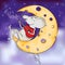 Funny mouse playing the guitar and sitting on the moon with cheese in the night sky