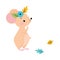 Funny Mouse with Pointed Snout and Rounded Ears Wearing Floral Wreath Vector Illustration