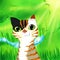 Funny multicolored cartoon cat