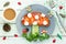 Funny mushroom sandwich with vegetables