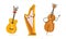 Funny Musical Instrument Cartoon Character with Smiling Face Vector Set