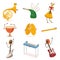 Funny Musical Instruments Cartoon Characters with Funny Faces Set, Guitar, Synthesizer, Flute, Bagpipes, Balalaika