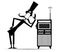 Funny mustache man in the top hat listens to the radio illustration