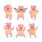 Funny Mustached Pig Wearing Striped Tank Top Posing Vector Set