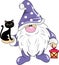 Funny Nordic gnome with a cute black cat