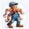 Funny octopus cartoon character job boss leader alert determination