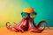 Funny octopus wearing sunglasses colorful background. Generate Ai