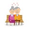 Funny old couple sitting together on park bench